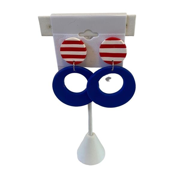 Cute, Lightweight Polymer Clay Hoops in Red, White & Blue. - Picture 1 of 6